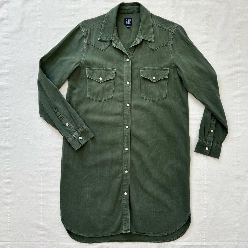 GAP Olive Long Sleeve Shirt Dress